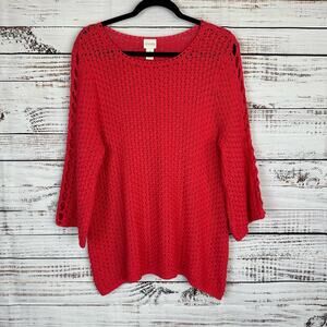 Womens EUC Chicos Crochet Knit 3/4 Sleeve Sweater Coral Lightweight Casual L (2)